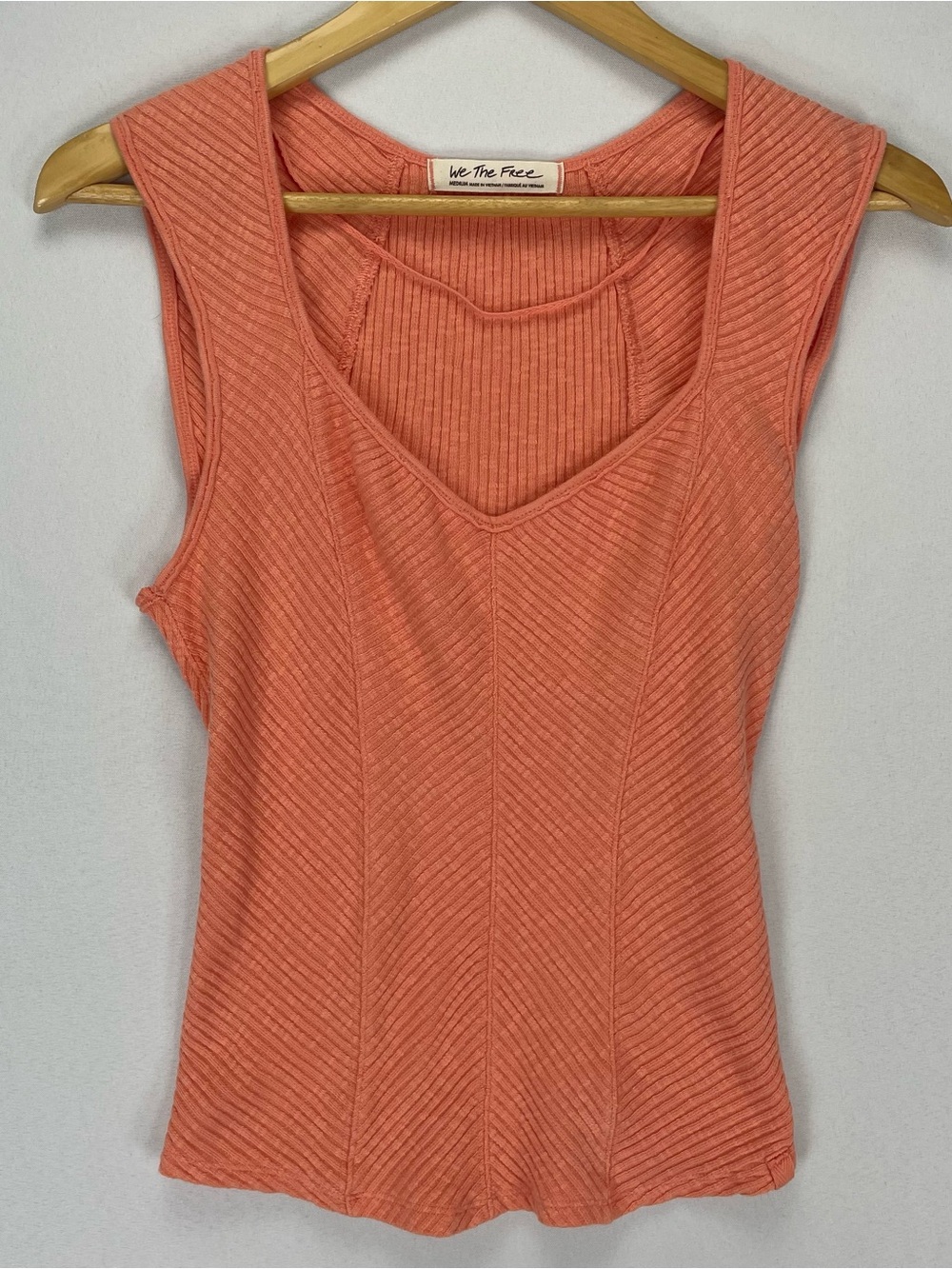 We the Free Boss Babe Corset Tank Top Coral Pink Stretch Ribbed Women’s Medium